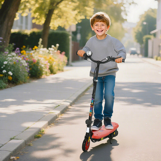 HOMCOM Foldable Electric Scooter, with LED Headlights, for Ages 7-14 Years, Red