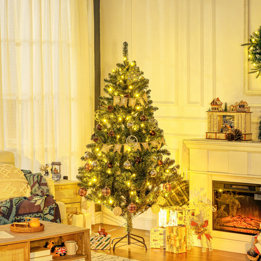 HOMCOM 6' Artificial Prelit Christmas Trees Holiday DŽcor with Warm White LED Lights, Decoration, Banner, Tag, Ball