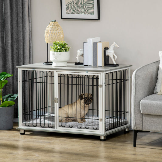 PawHut Indoor Dog Crate Furniture, stolik boczny, z miękką, zmywalną poduszką, zamykane drzwi, dla małych i średnich psów