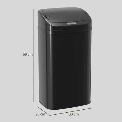 HOMCOM 48L Galvanised Steel Sensor Bin - Black