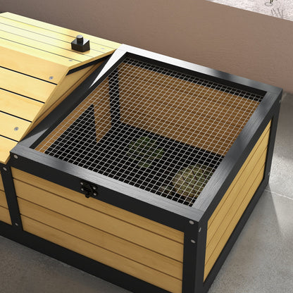 PawHut Wooden Tortoise House, Small Pet Reptile Shelter, with Hide Den and Run - Yellow