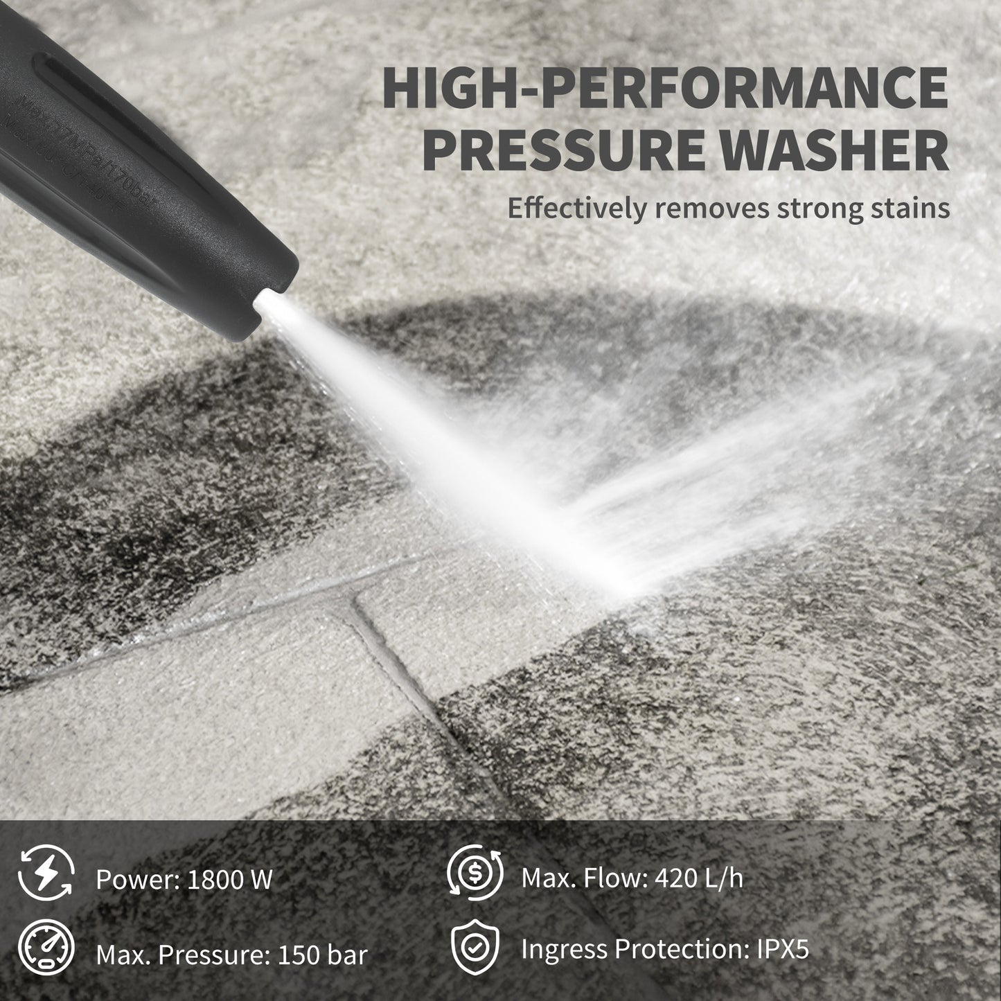 Outsunny 1800W High√Ç Pressure√Ç Washer, 150 Bar Pressure, 420 L/h Flow, Portable Power Washer Jet Wash Cleaner with Adjustable Nozzle, 6M Hose, Steel Handle for Home Patio Car Driveway, Blue