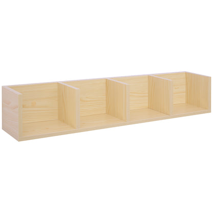 HOMCOM Wall Mount 84 CD / 56 DVD/Blu-ray/ Media Storage Rack 4 Cubes Wooden Shelf Organizer Unit Bookcase Display (Natural Wood Colour)