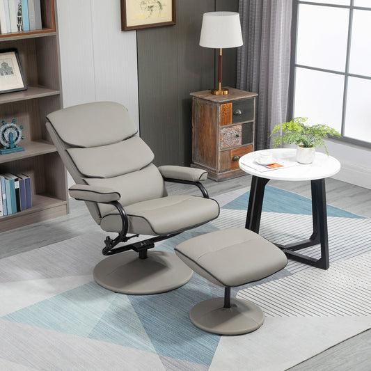 HOMCOM Recliner Chair with Ottoman 360 Swivel Faux Leather High Back Armchair w/ Footrest Stool for Home Office