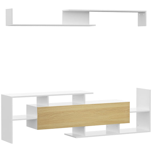 HOMCOM TV Cabinet with Wall Shelf for Wall-Mounted 65" TVs or Standing 40" TVs - White and Natural