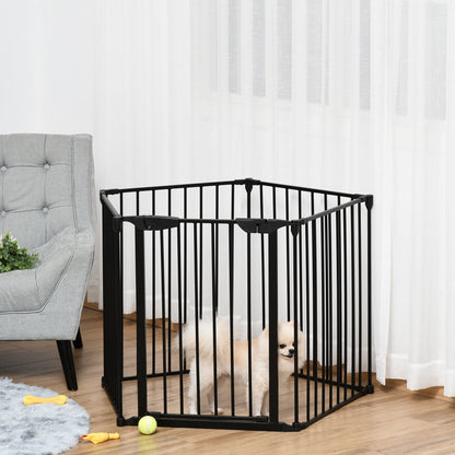 PawHut Stair Gate Dog Pens Pet PlayPen 5-Panel مدفأة قائمة بذاتها شجرة عيد الميلاد سياج معدني حاجز الدرج مقسم الغرفة مع المشي من خلال الباب