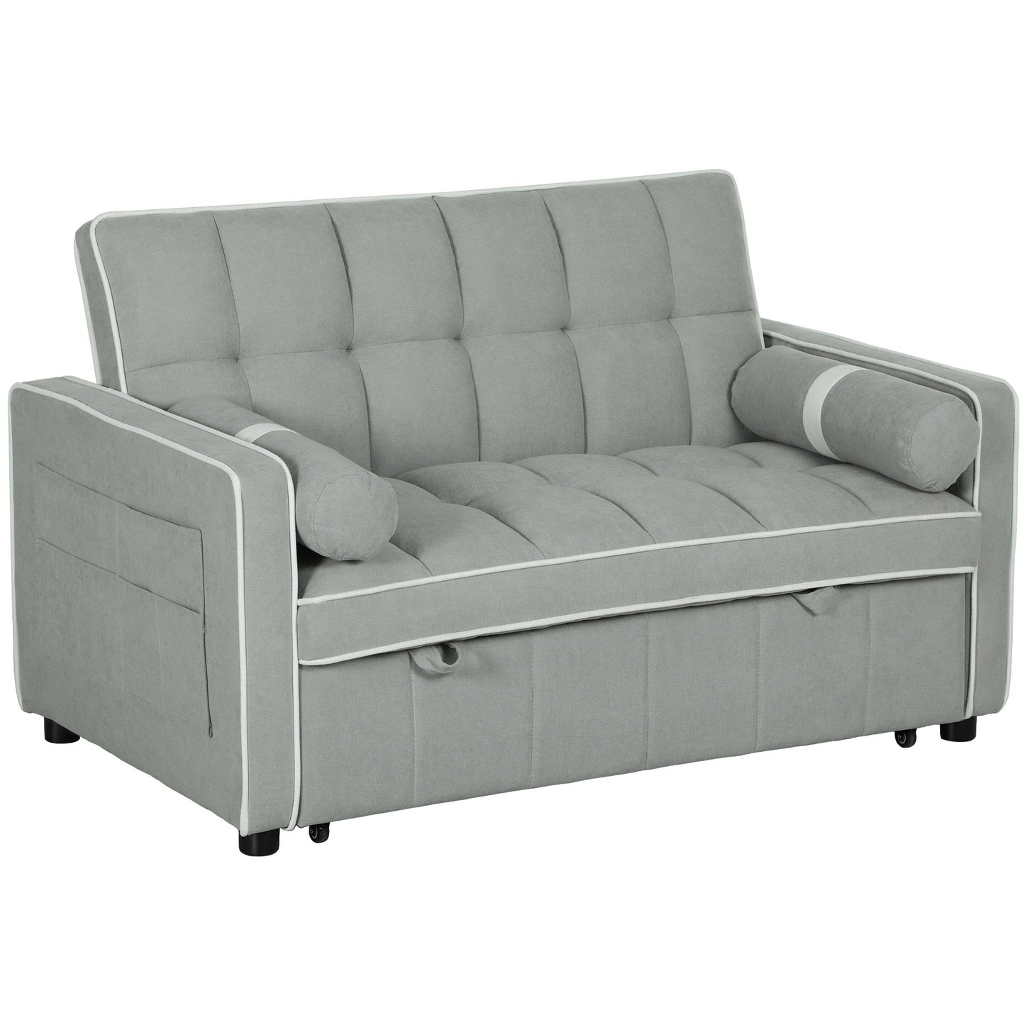HOMCOM Dwuosobowa sofa rozkładana z imitacją lnu - jasnoszara