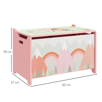 ZONEKIZ Toy Box for Girls Boys, Kids Toy Chest with Lid Safety Hinge, Cute Animal Design, Pink