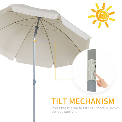 Outsunny 2,2 m Parasol plażowy, przenośny parasol z funkcją pochylania, osłona przeciwsłoneczna na zewnątrz z 8 żebrami do ogrodu, basenu i patio, kremowo-biały