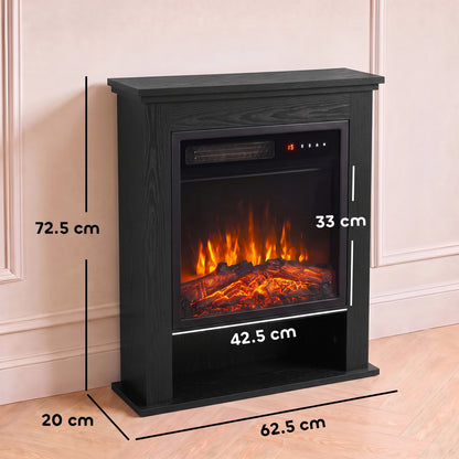HOMCOM Electric Fireplace Suite with Shelf, 25" 1800W Electric Fire and Surround with LED Flame, 5 Brightness, Remote, Black