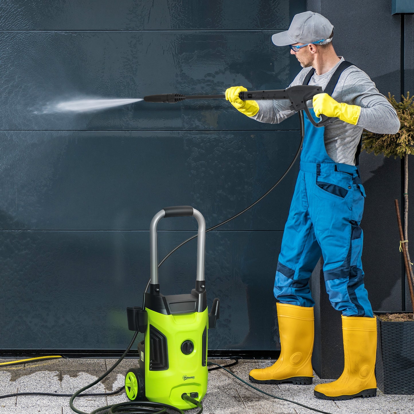 Outsunny 1800W High√Ç Pressure√Ç Washer, 150 Bar Pressure, 420 L/h Flow, Portable Electric Power Washer Jet Wash Cleaner with Adjustable Nozzle, 6M Hose, Steel Handle for Home Patio Car Driveway, Green