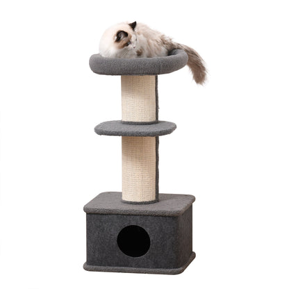 PawHut Cat Tree Kitten Tower متعدد المستويات، أثاث الحيوانات الأليفة مع عمود خدش من السيزال، مجثم قطيفة باللون الرمادي