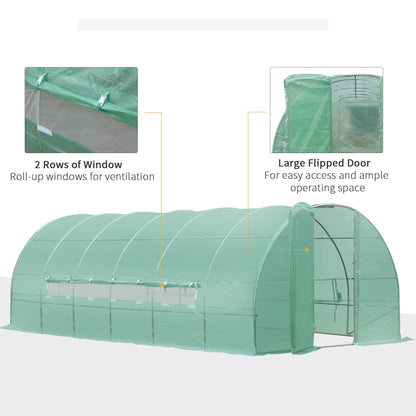 Outsunny Large Polytunnel Walk In Greenhouse, Plant Gardening Tunnel Green House with Metal Hinged Door, Galvanised Steel Frame & Mesh Windows, Green (3 x 6 m)