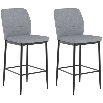 HOMCOM Modern Tall Chairs, Set of 2 Velvet Bar Stools with Footrest and Backrest, Kitchen & Living Room Stools, Grey