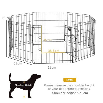 PawHut Dog Playpen, Puppy Pen, Eight-Panel Metal Fence, for Small Dogs, Indoors, Outdoors - Black