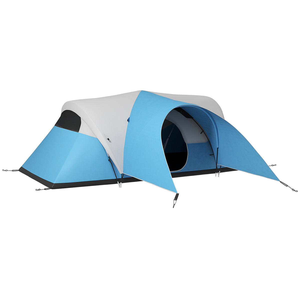 Outsunny 3000mm Waterproof Camping Tent for 7 Man, Family Tent with Porch and Sewn in Groundsheet, Portable with Bag, Blue