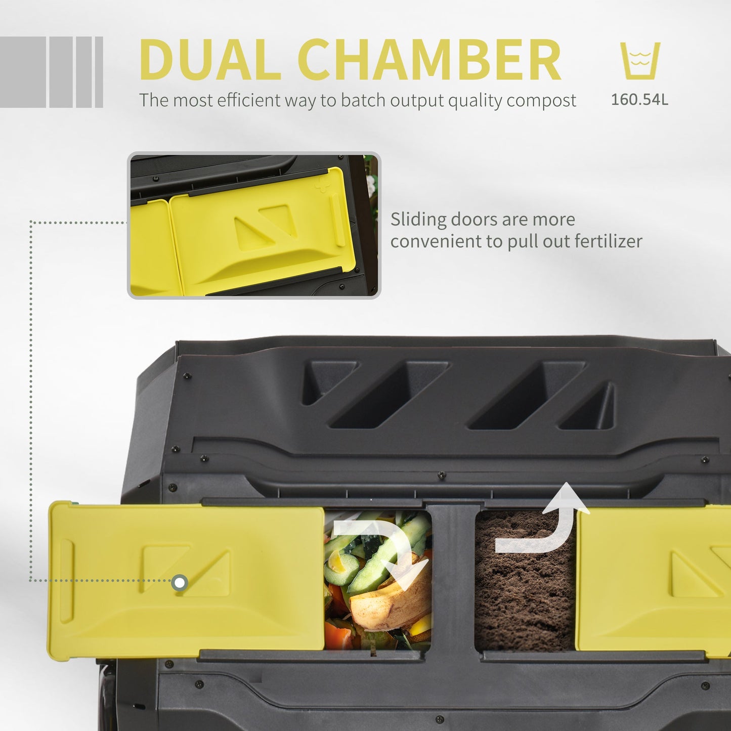 Outsunny 160L 360 Rotating Dual Chamber Composter - Yellow