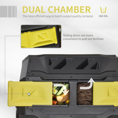 Outsunny 160L 360 Rotating Dual Chamber Composter - Yellow