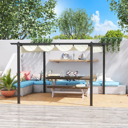 Outsunny 4 x 3(m) aluminiowa pergola z rozsuwanym dachem, zadaszenie ogrodowej altany na zewnątrz, patio, kremowo-biały