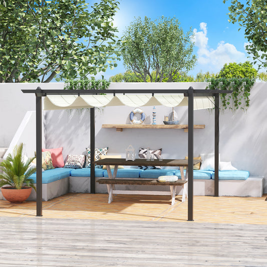 Outsunny 4 x 3(m) aluminiowa pergola z rozsuwanym dachem, zadaszenie ogrodowej altany na zewnątrz, patio, kremowo-biały