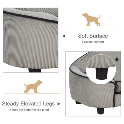 PawHut Dog Sofa for XS and S Size Dogs, Pet Chair Bed with Soft Cushion, Cat Sofa Couch with Washable Cover, Wooden Frame, 66.5 x 45 x 35.5 cm, Grey