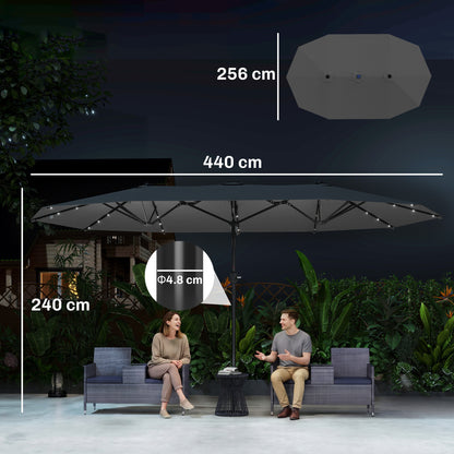 Outsunny 4.4m Double-Sided Sun Umbrella Patio Parasol LED Solar Lights Dark Grey