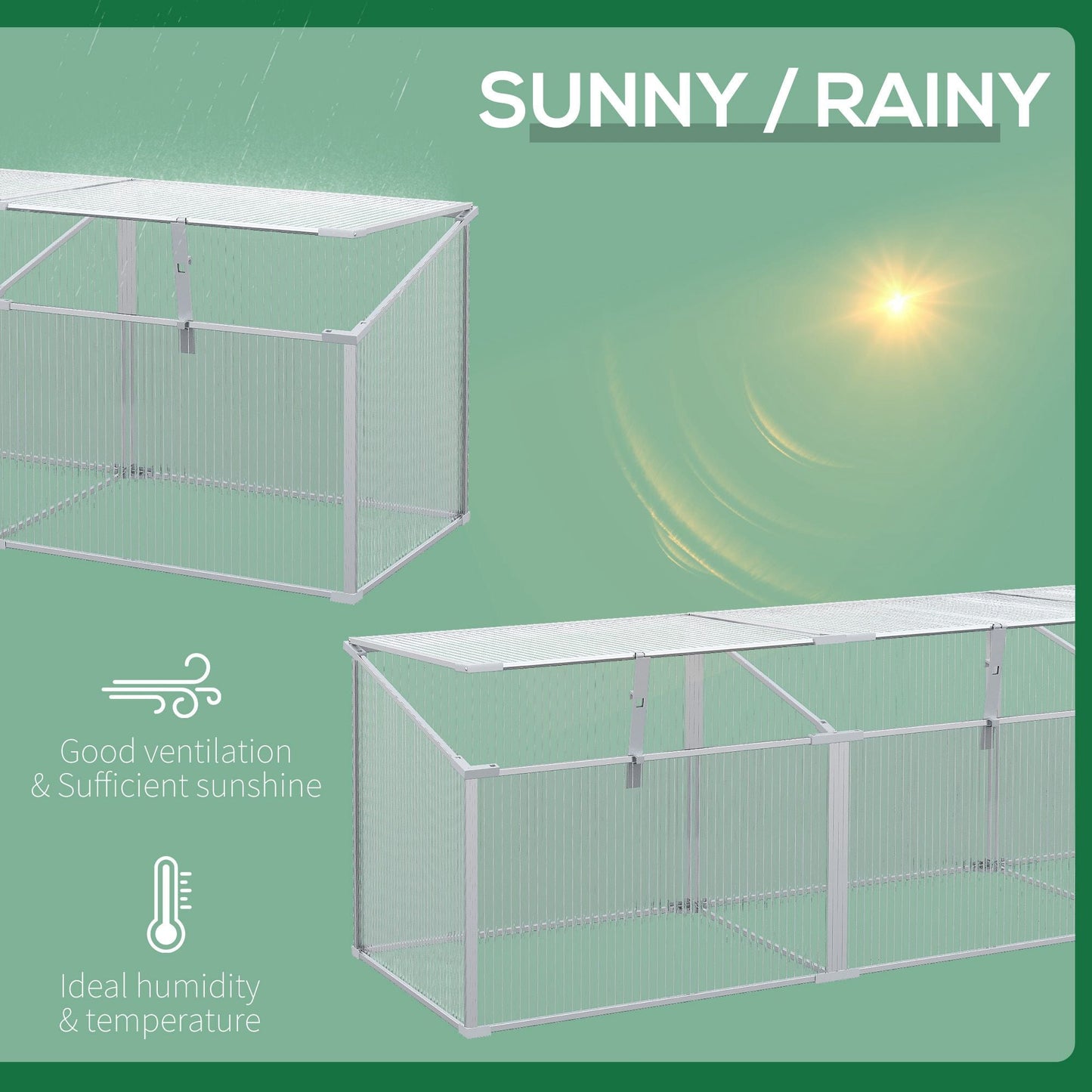 بيت زجاجي خارجي من Outsunny مصنوع من البولي كربونات لزراعة الزهور والخضراوات والنباتات وسرير مرتفع للحديقة بإطار بارد من الألومنيوم 180 × 51 × 51 سم