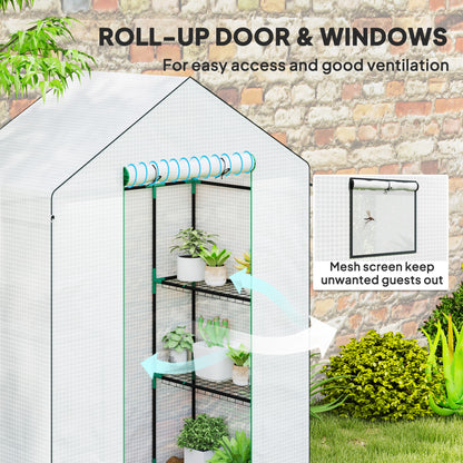 Outsunny 143 x 74cm Walk-In Greenhouse z półkami - biały