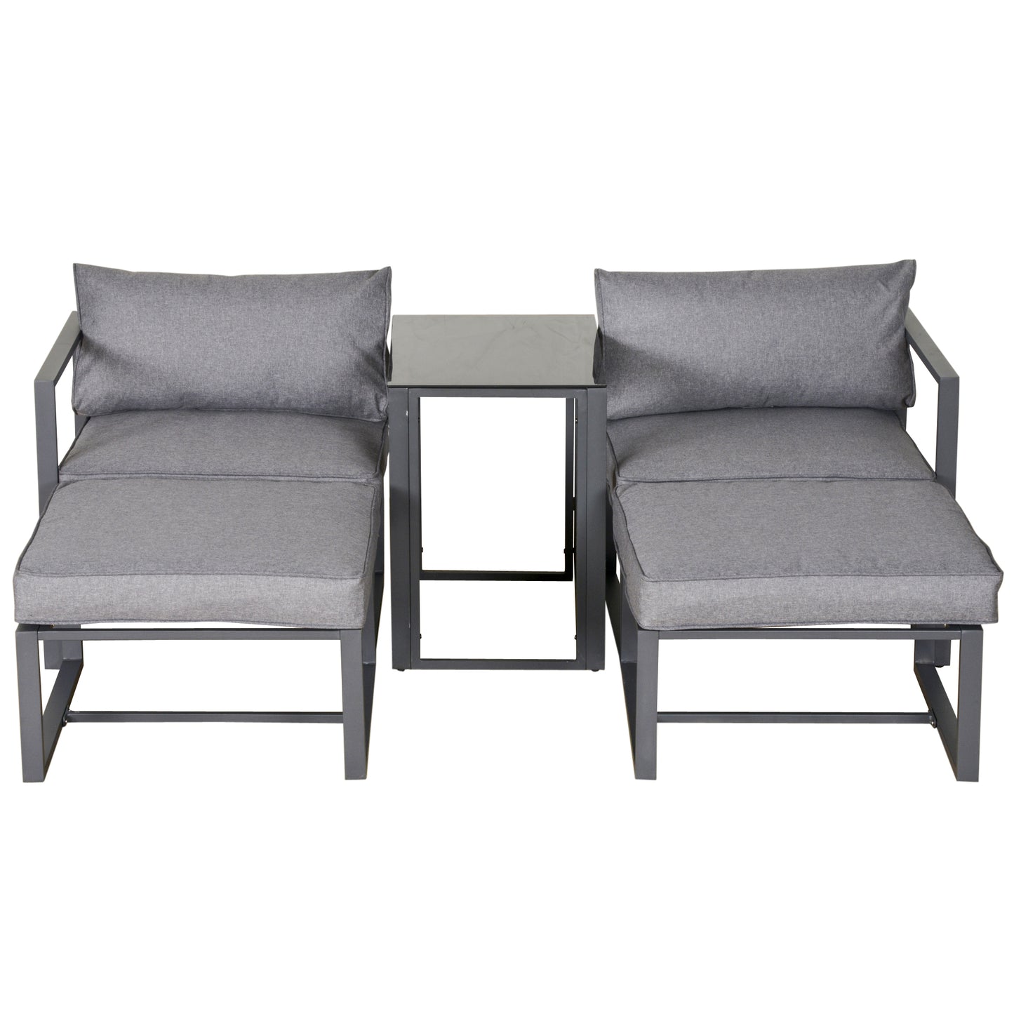 Zestaw mebli ogrodowych Outsunny z 5 aluminiowymi sofami i funkcją konwersacji, 2 sofy, 2 podnóżki, stolik kawowy z poduszkami