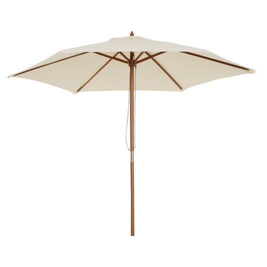 Outsunny 2,5 m Drewniany Parasol Ogrodowy Patio Zewnętrzny Drewniany Baldachim Parasola, Stołowy Parasol Rynkowy z Otworami, Słup 38 mm, Mechanizm Linowy, Kremowo-Biały