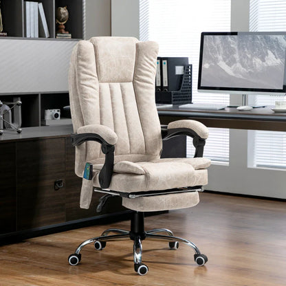 Vinsetto Vibrating Massage Office Chair with Heat, Desk Chair with Height Adjustable and Footrest, Cream White