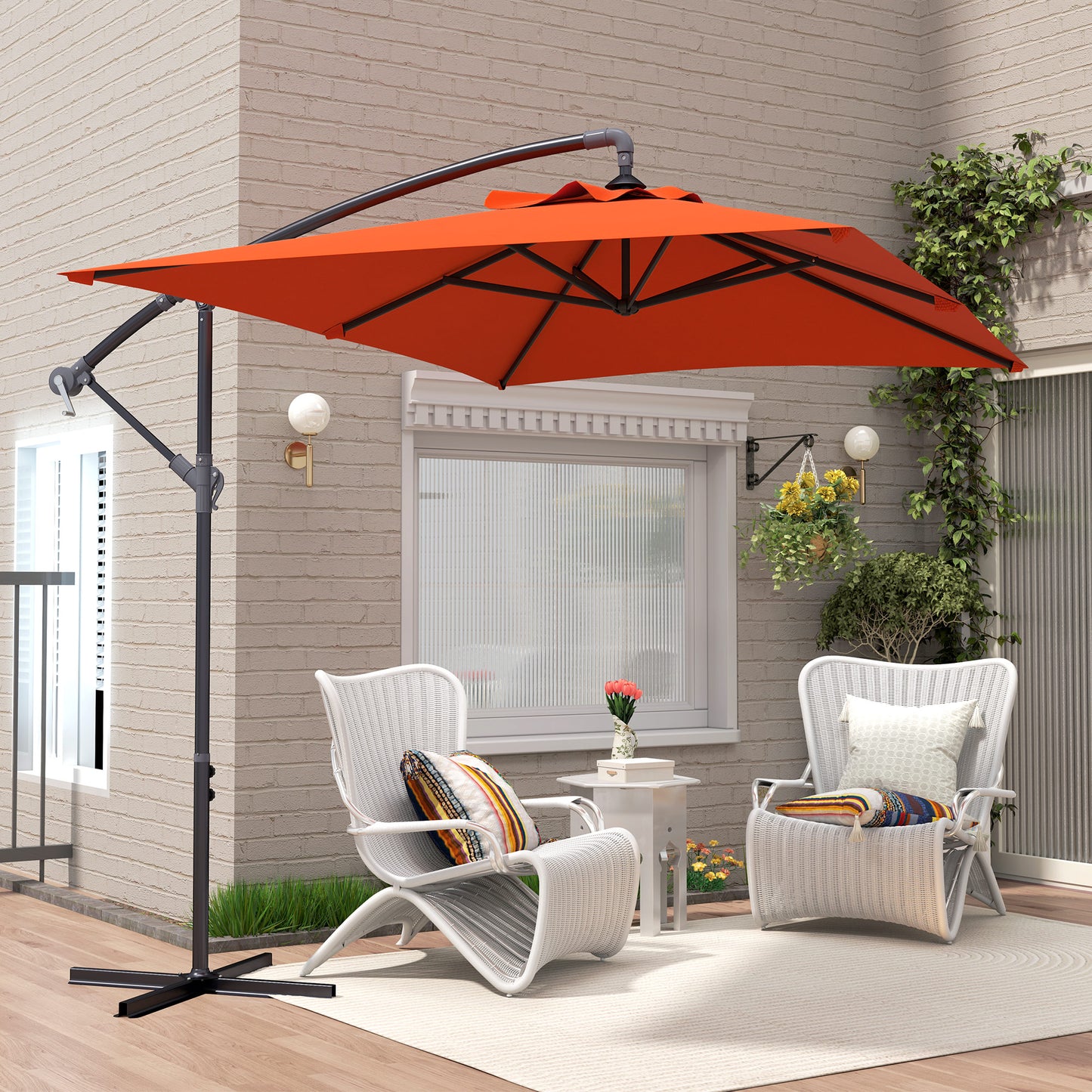 Outsunny 3(m) Parasol wysięgnikowy z podstawą poprzeczną - pomarańczowy
