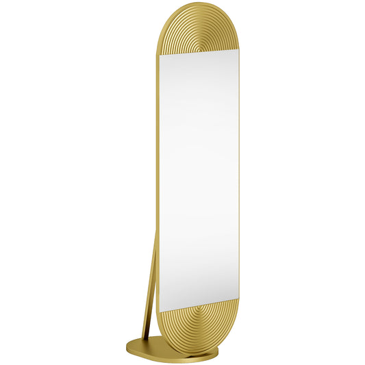 HOMCOM 50 x 161 cm Wavy Full Length Mirror, Free Standing Mirror with Metal Frame and Solid Base, Gold Tone