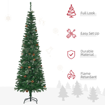 HOMCOM 6.5FT TallÂ Pencil Slim Artificial Christmas Tree withÂ RealisticÂ Branches, Tip Count and Pine Cones, Pine Needles Tree, XmasÂ Decoration, Green
