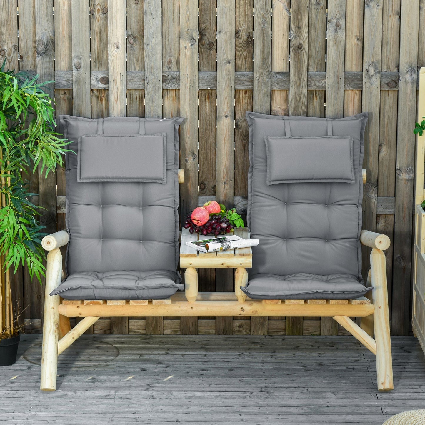 Outsunny Set of 2 Outdoor Chair Cushions, High Back Padded Patio Chair with Pillow for Indoor and Outdoor Use, Dark Grey