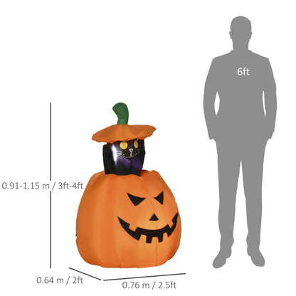 Outsunny 4ft Inflatable Halloween Pumpkin with Lifting Cat, Blow-Up Outdoor LED Display for Garden, Lawn, Party, Holiday