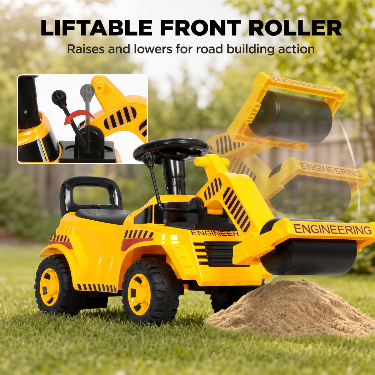 AIYAPLAY Ride On Tractor, Kids Bulldozer Pull Cart with Horn, Storage, Front Roller, Ride-On Car for Ages 1-4 Years, Yellow