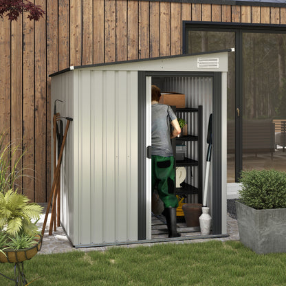 Outsunny 7 x 5ft Galvanised Metal Shed, with Sliding Door - White