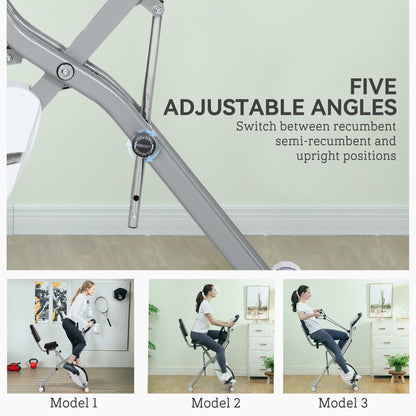 SPORTNOW 5-In-1 Folding Exercise Bike with Arm Workout Bands, Quiet 8-Level Magnetic Resistance Foldable Exercise Bike with LCD, Tablet Holder, Hand Pulse Sensor for Home Use Indoor Cycling, White