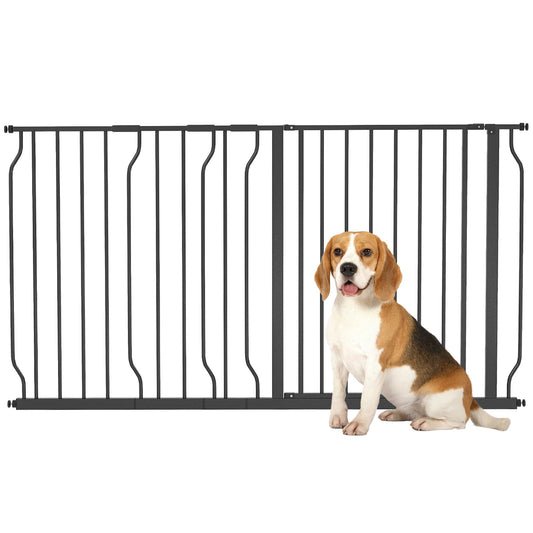 PawHut Extra Wide Dog Safety Gate, with Door Pressure, for Doorways, Hallways, Staircases - Black