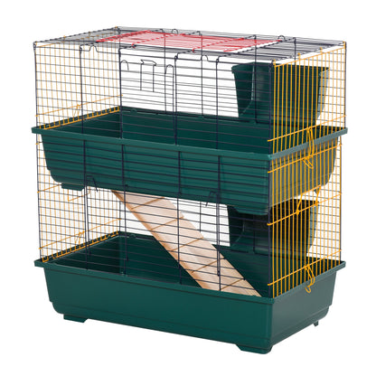 PawHut Indoor Rabbit Guinea Pig Cage Small Animal Cage Two Storey 80 x 44 x 82 cm