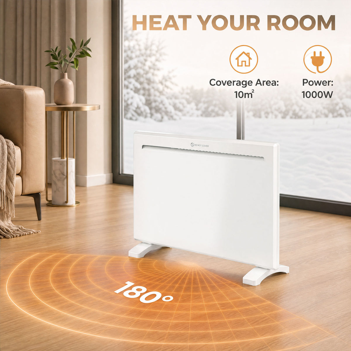 HOMCOM Smart Panel Heater Wall Mounted/Freestanding, Electric Heater with Weekly Timer, Open Window & Anti-Frost, 1000W, White