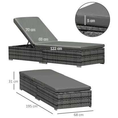 طقم كراسي استلقاء للتشمس من Outsunny PE Rattan مكون من قطعتين مع وسادة، قطعتين من أثاث الحديقة للتشمس مع مسند ظهر بأربعة مستويات ومسند للذراعين، رمادي