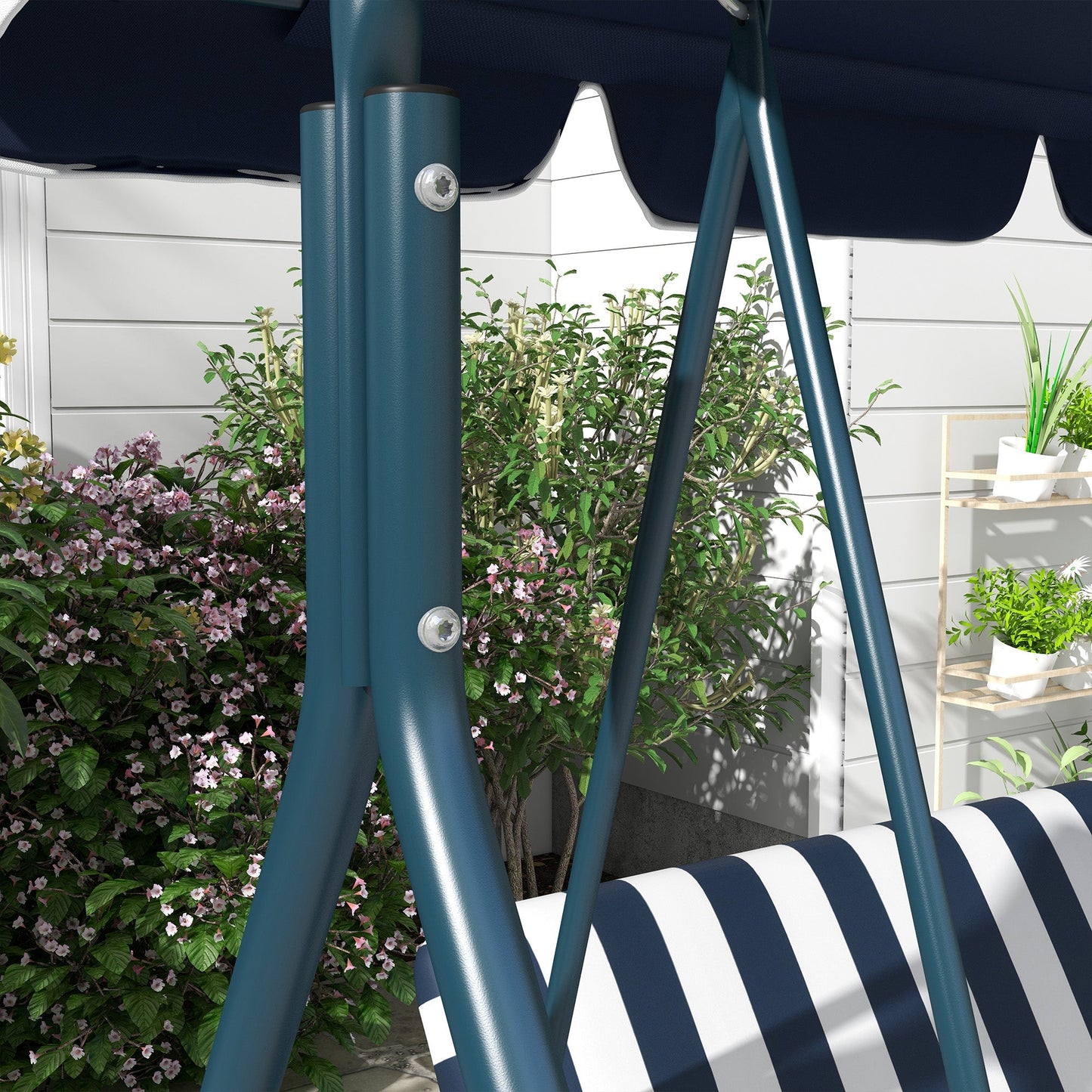 Outsunny 3-Seat Swing Chair Garden Swing Seat with Adjustable Canopy for Patio, Blue and White