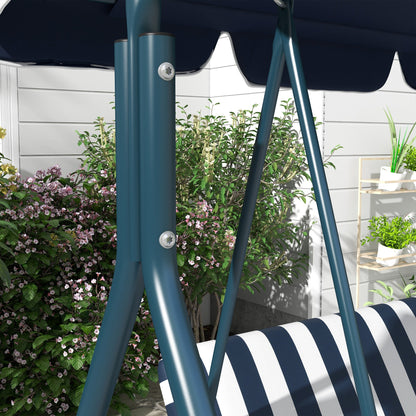 Outsunny 3-Seat Swing Chair Garden Swing Seat with Adjustable Canopy for Patio, Blue and White