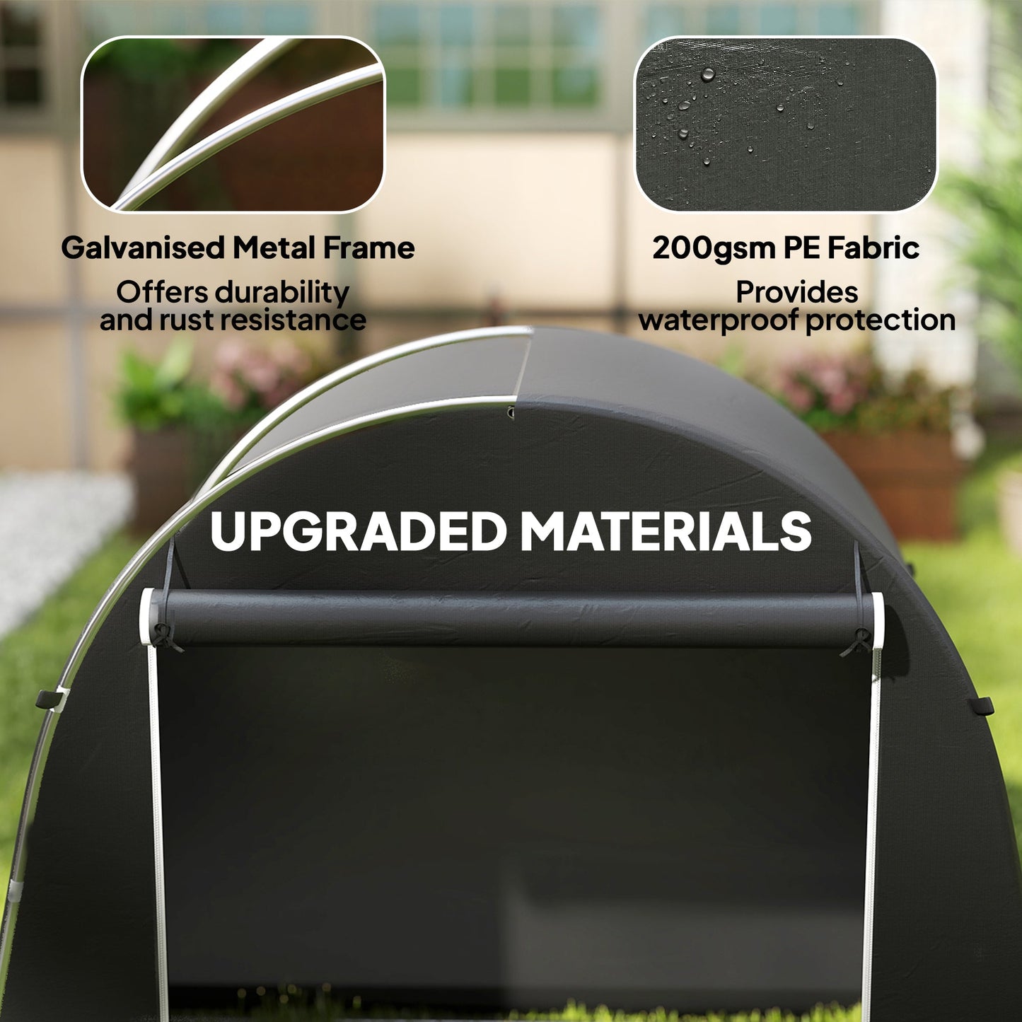 Outsunny 8 x 4 ft Garden Storage Tent, Waterproof Bike Tent with Roll-up Zipper Door and Galvanised Metal Frame, Dark Grey