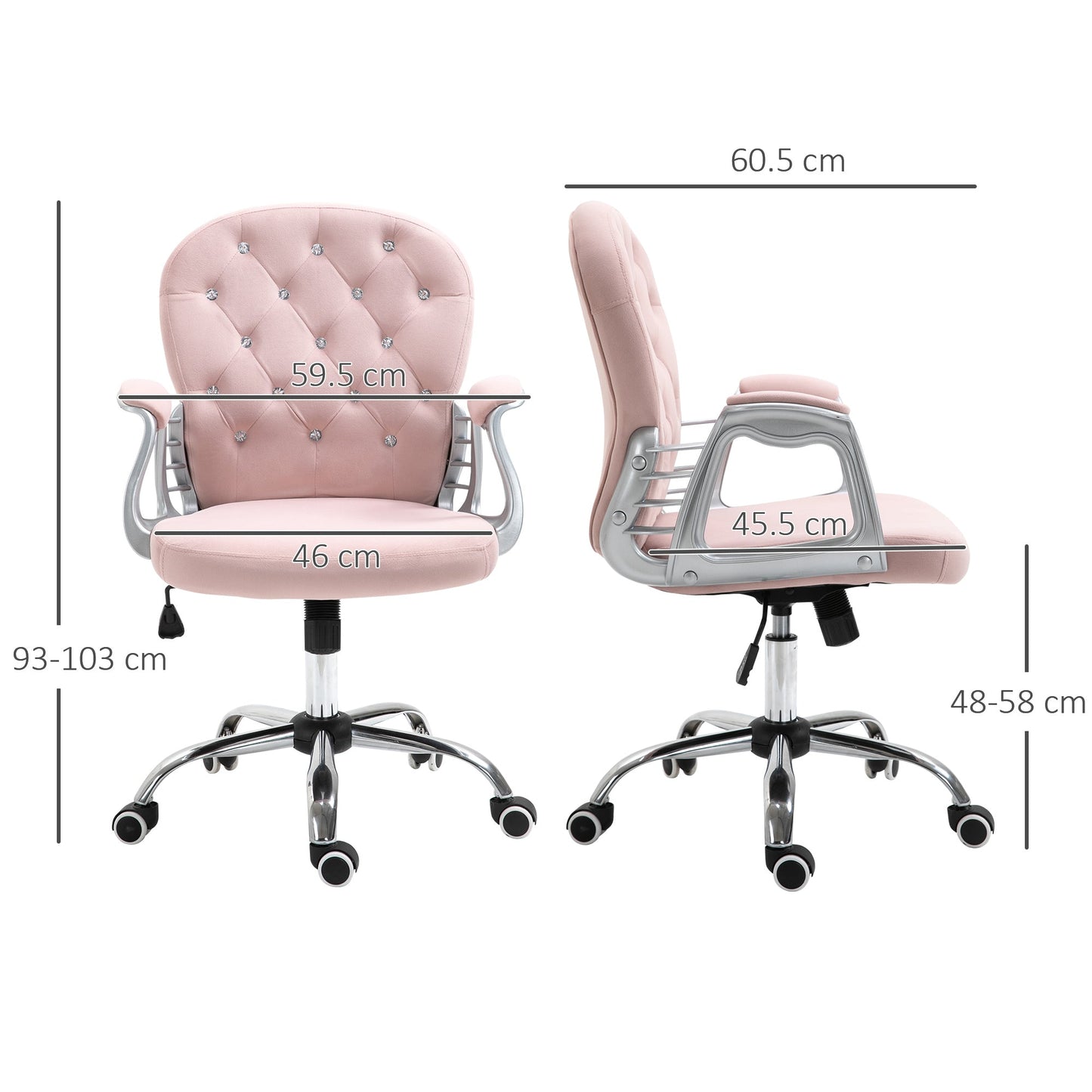 Vinsetto Office Chair, Swivel Desk Chair, Velvet Vanity Chair with Adjustable Height and Rolling Wheels for Home Work Study, Pink