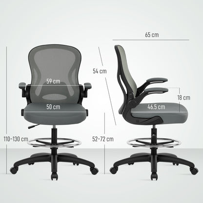Vinsetto Drafting Chair, Ergonomic Tall Office Chair with Flip-up Armrests, Mesh Back, Lumbar Support, Adjustable Height and Foot Ring, Swivel Wheels, for Standing Desk, Charcoal Grey