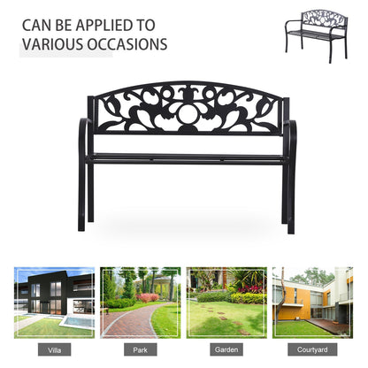 Outsunny 2 Seater Outdoor Patio Garden Metal Bench Park Yard Furniture Porch Chair Seat Black 128L x 91H x 50W cm