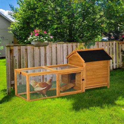 PawHut 2-Tier Chicken Coop, Wooden Hen House, Poultry Habitat Outdoor Backyard with Removable Tray, Nesting Box, Outside Run, Ramp, 180L x 92W x 78H